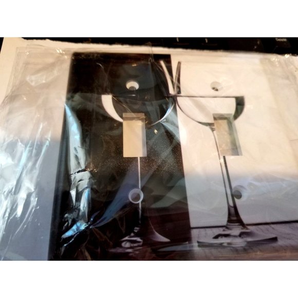 Light Switch Cover Plate Decorative Plastic Black & White Wine Glasses   2 Gang - Picture 5 of 5